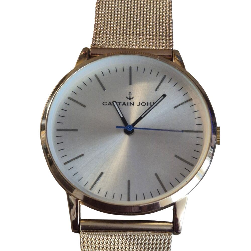 Unisex Captain John Gold‎ Tone Classic Dress/Casual Mesh Band Quartz Watch